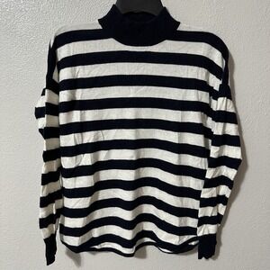 Madewell Ashbury Mockneck Alpaca Wool‎ Sweater Kelsey Stripe Womens XS Navy Blue